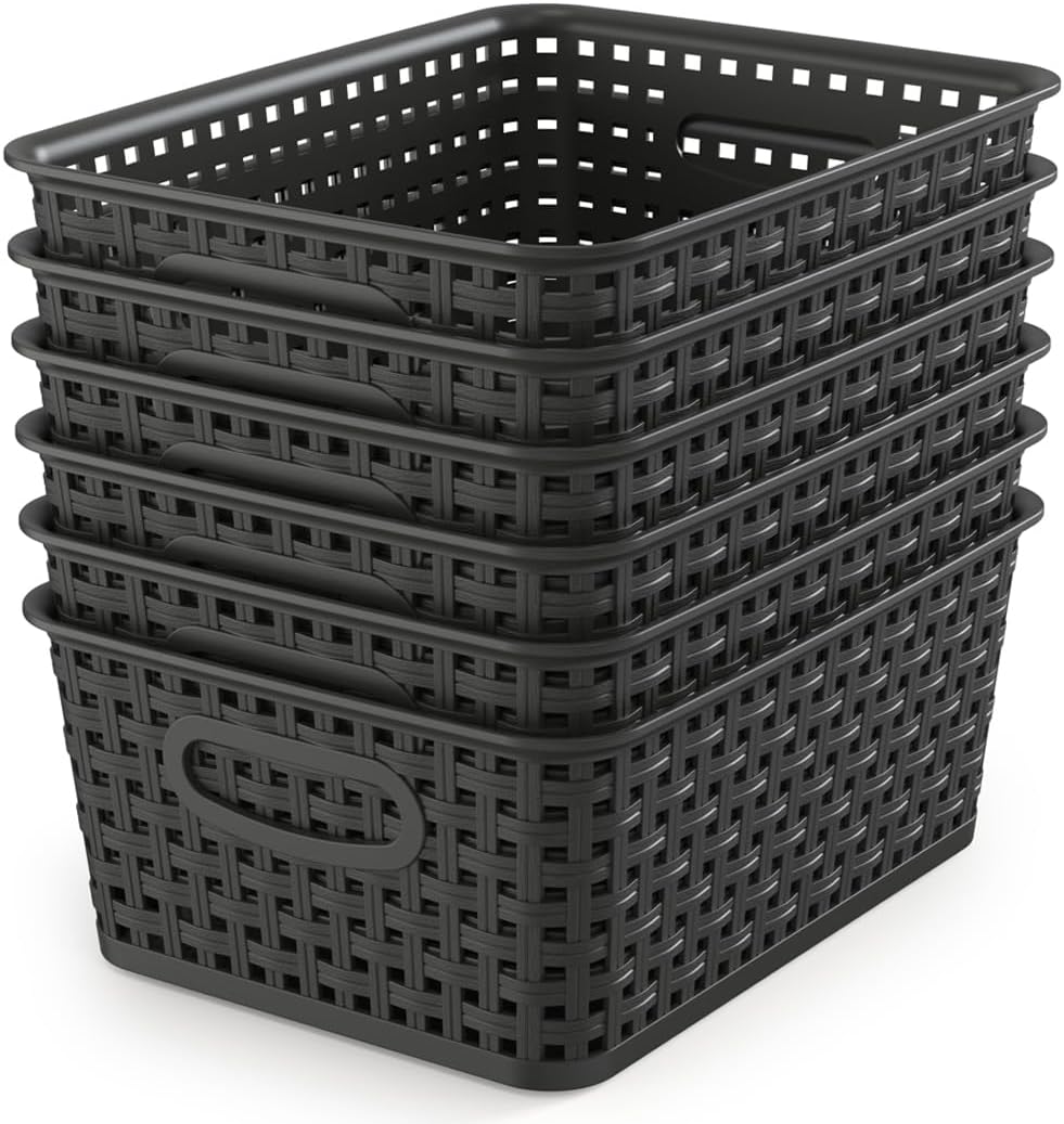 JOWEI 6-Pack Small Woven-Look Plastic Storage Baskets