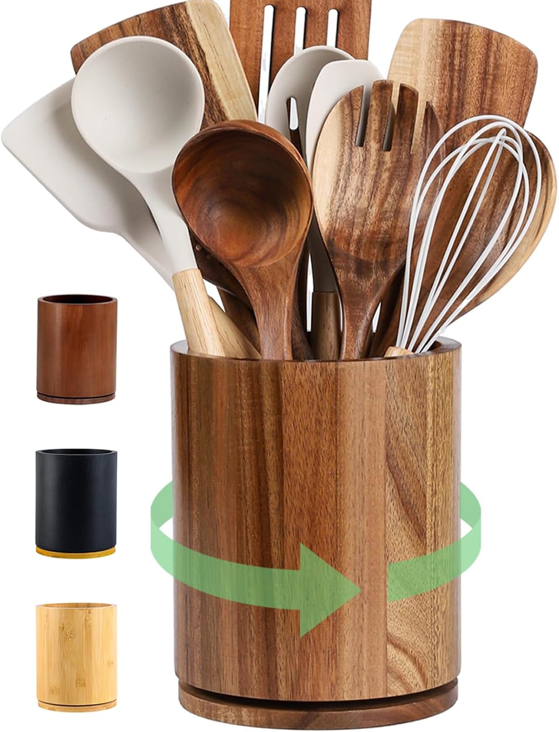 JOWEI 7.3-Inch Rotating Acacia Wood Utensil Holder