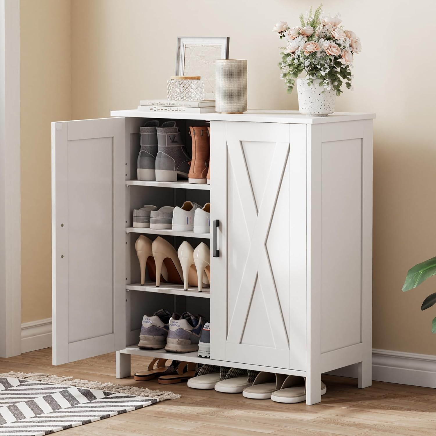JOWEI Tall Farmhouse Shoe Cabinet with Barn Doors