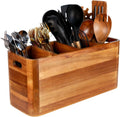 JOWEI Large 4-Compartment Acacia Wood Utensil Holder