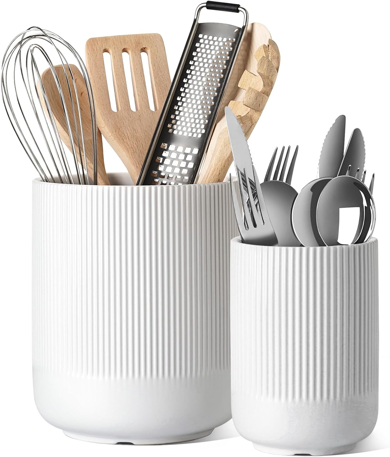 JOWEI 2-Piece Fluted Ceramic Utensil Holder Set
