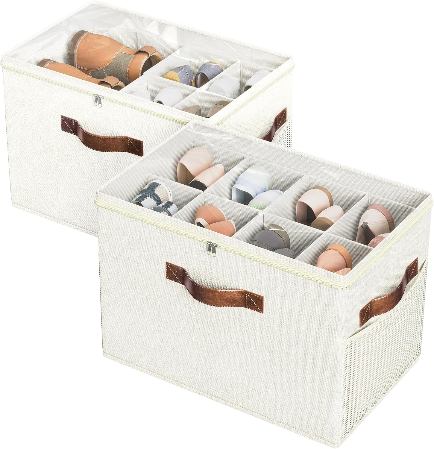 JOWEI 2-Pack Foldable Shoe Organizers with Dividers