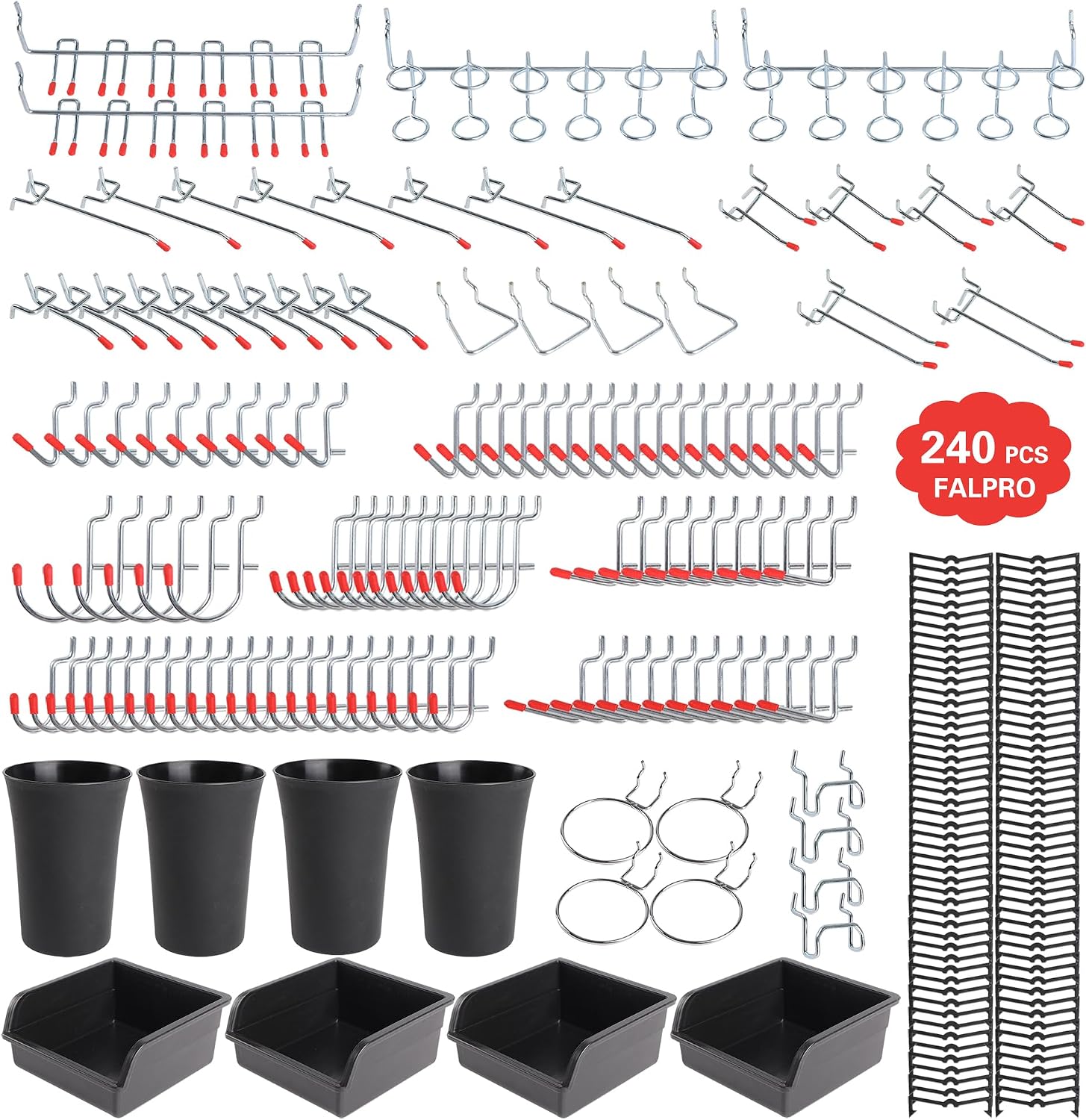JOWEI 240-Piece Pegboard Hook and Bin Kit