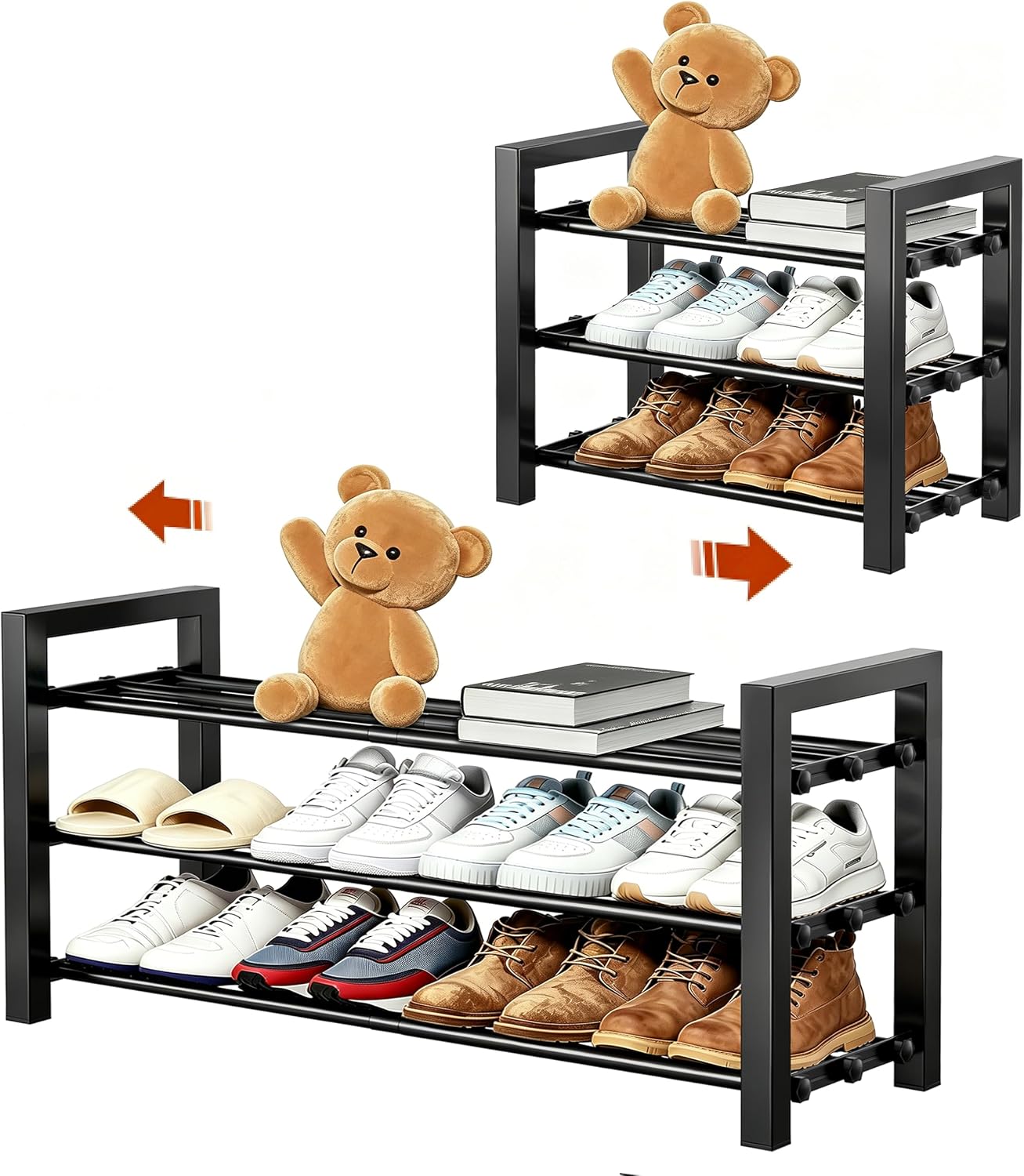 JOWEI 3-Tier Expandable Metal Shoe Rack