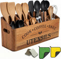 JOWEI Extra-Large 4-Compartment Acacia Wood Utensil Holder