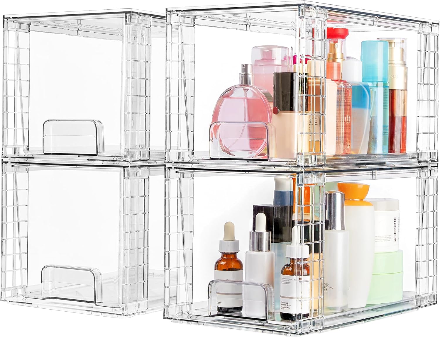 JOWEI 4-Pack Large Clear Stackable Storage Drawers
