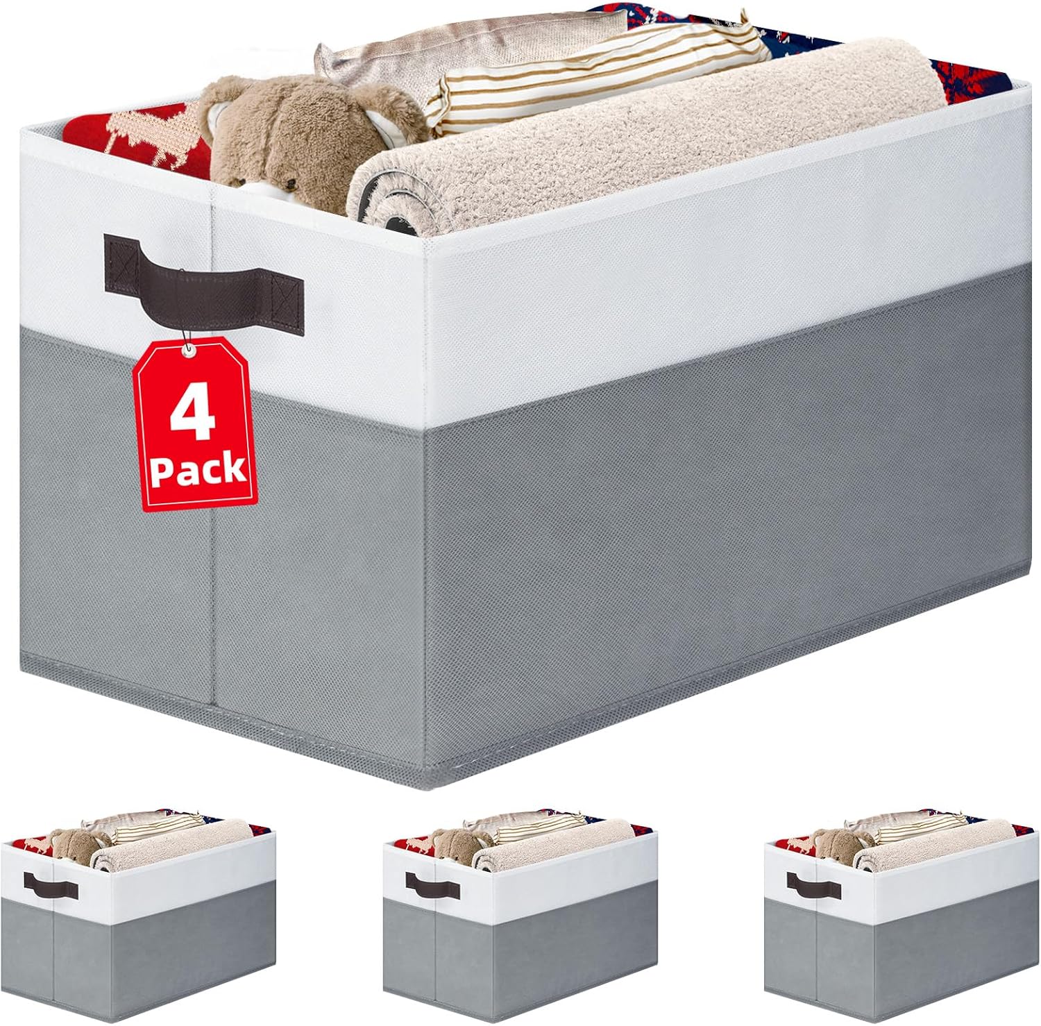 JOWEI 4-Pack Large Collapsible Fabric Storage Baskets
