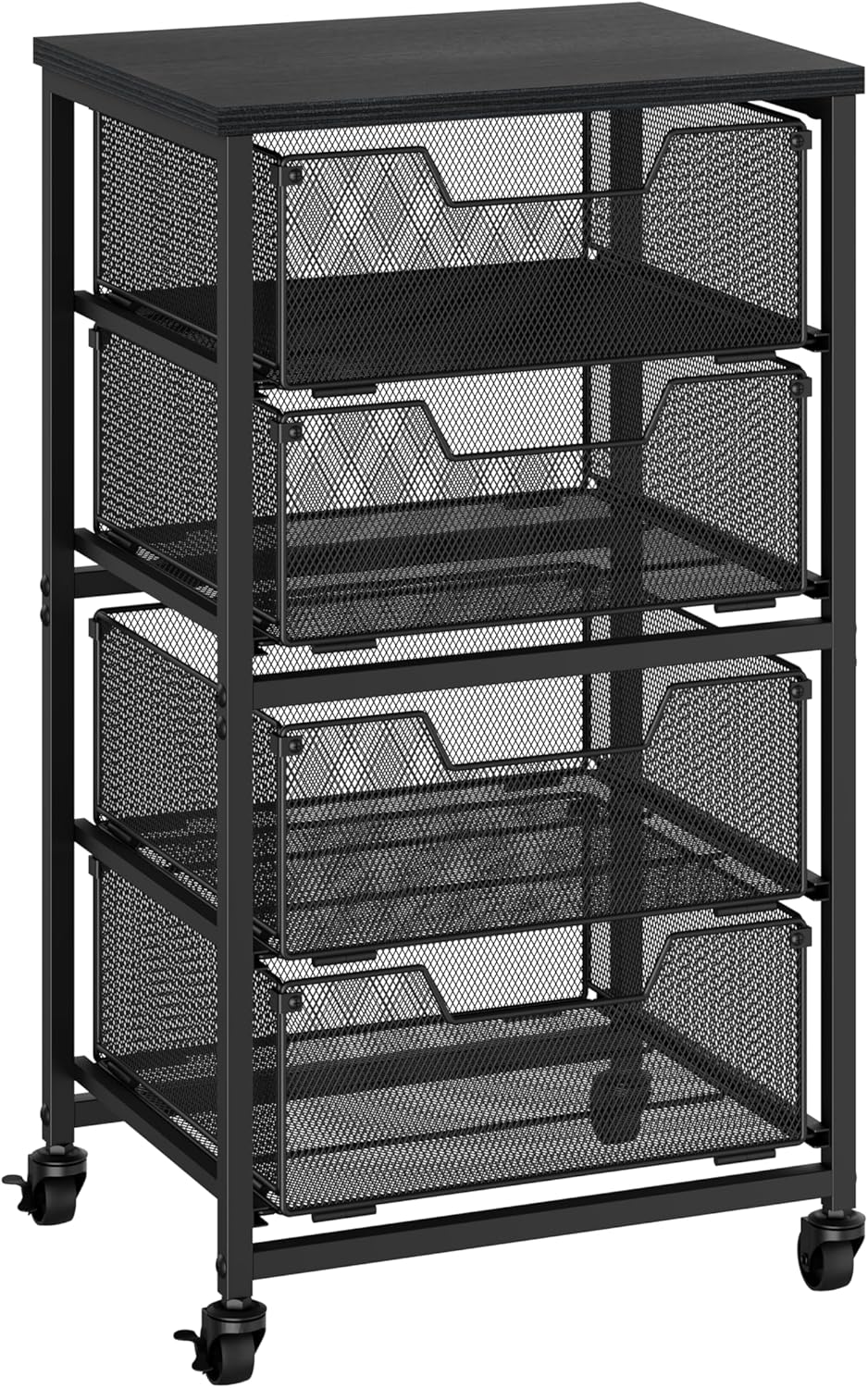 JOWEI 4-Drawer Rolling Storage Cart with Wood Top
