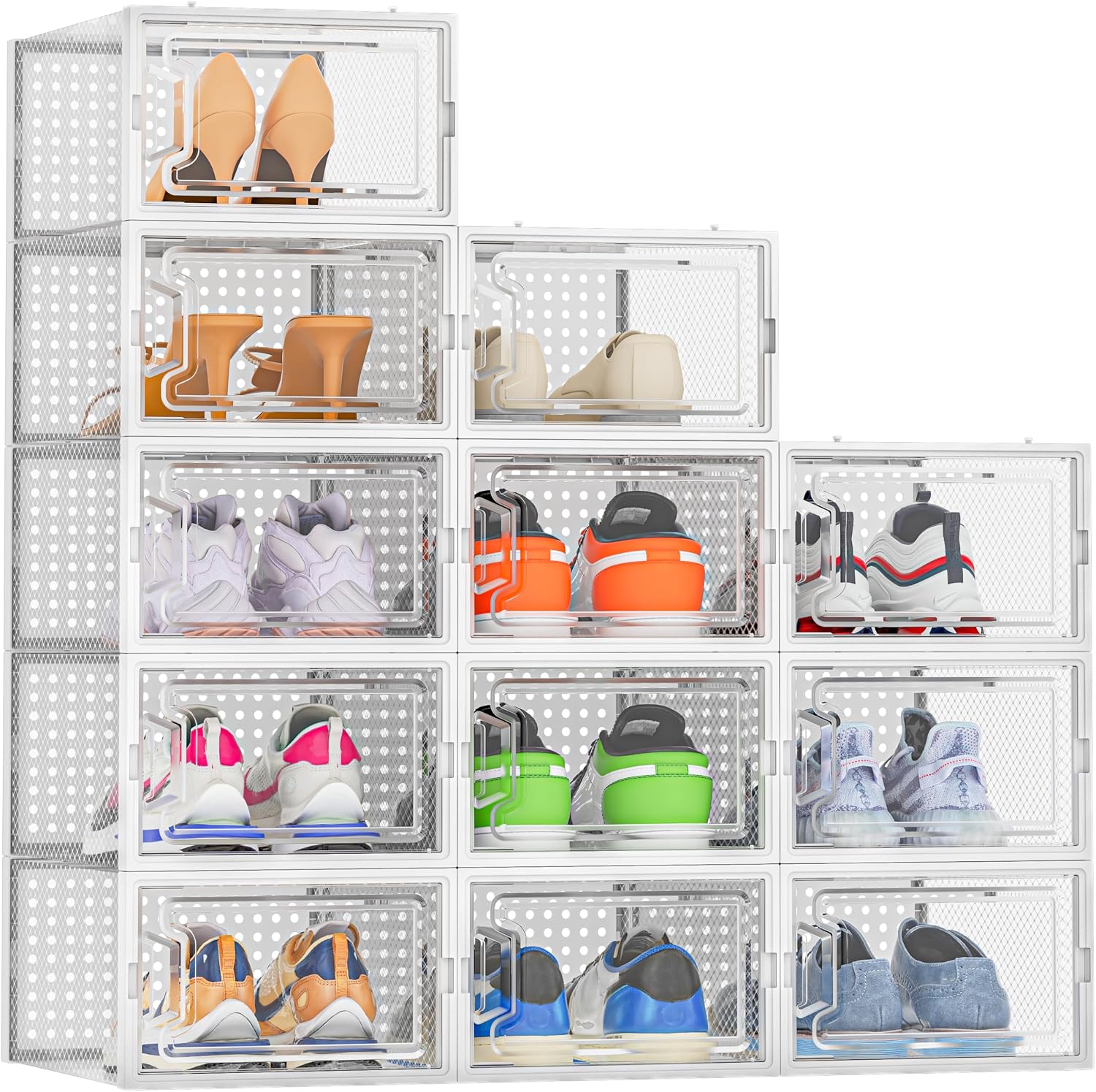JOWEI 12-Pack Clear Stackable Shoe Boxes